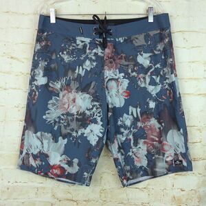 O’Neill Board Shorts Men 32X10 Deep Blue Floral HyperFreak Taco Swim Trunk Surf
